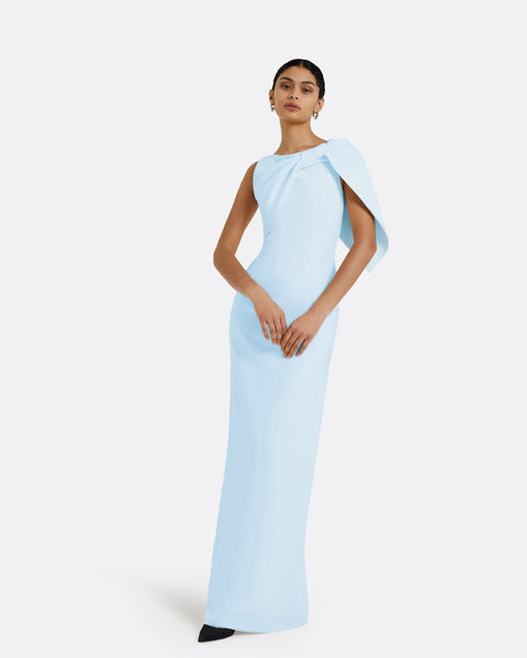 【未使用】MADISON BLUE  FLARE LONG KNIT DRESS Niamh Powder Blue Asymmetric Midi Dress With Drape – Club L