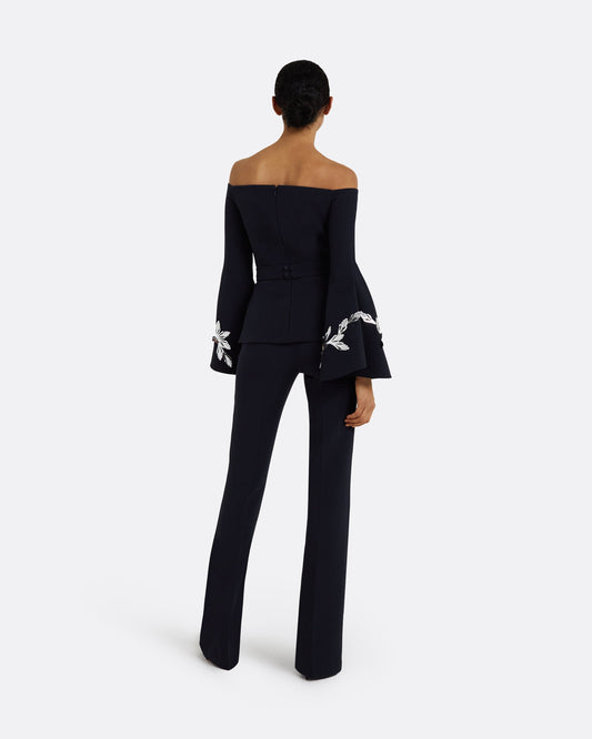 Priela Midnight Navy Embroidered Top