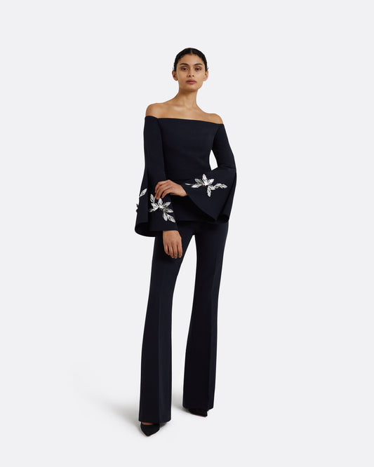 Priela Midnight Navy Embroidered Top