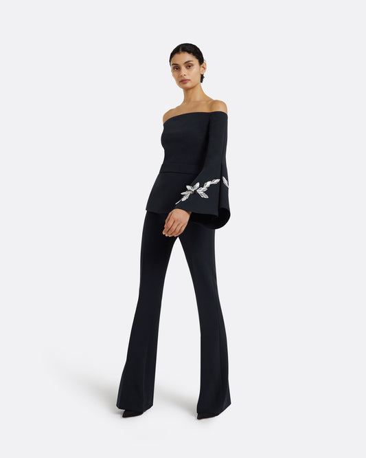Priela Midnight Navy Embroidered Top
