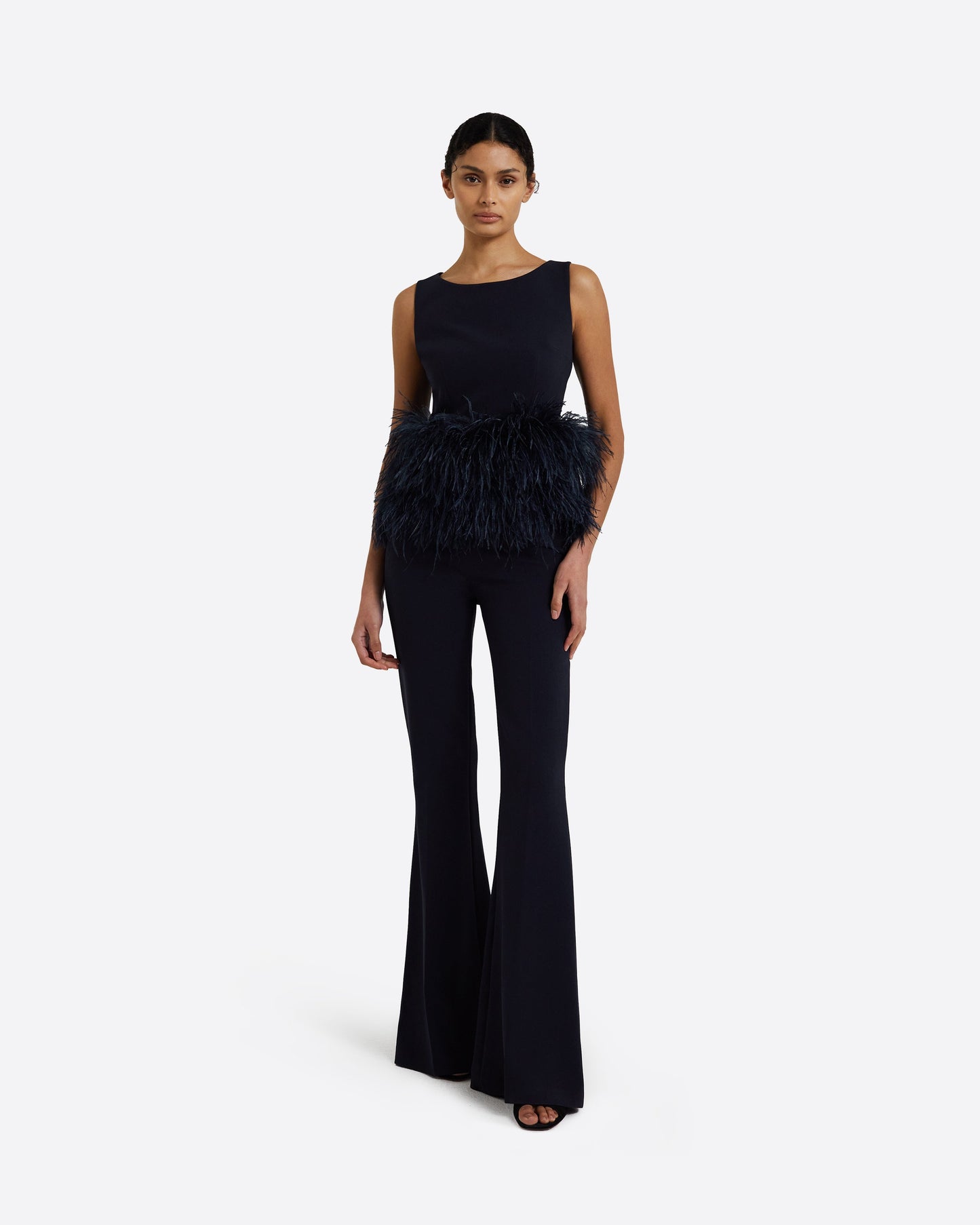 Tessa Midnight Navy Feather-Trimmed Top
