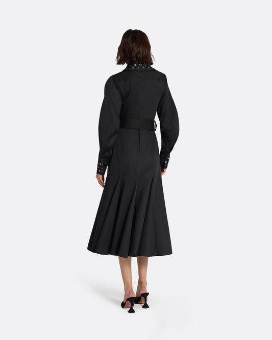 Evie Black Cotton & Silver Midi Dress