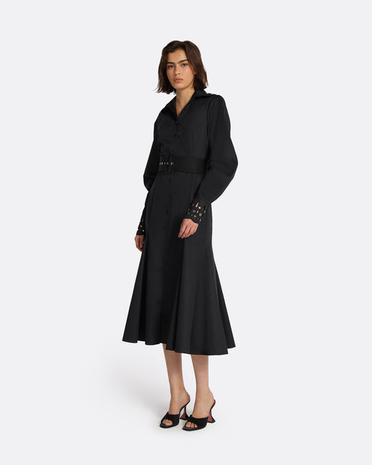Evie Black Cotton & Silver Midi Dress