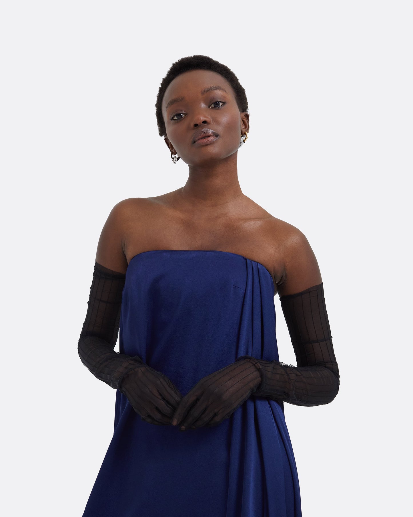 Ari Black Pintucked Tulle Gloves