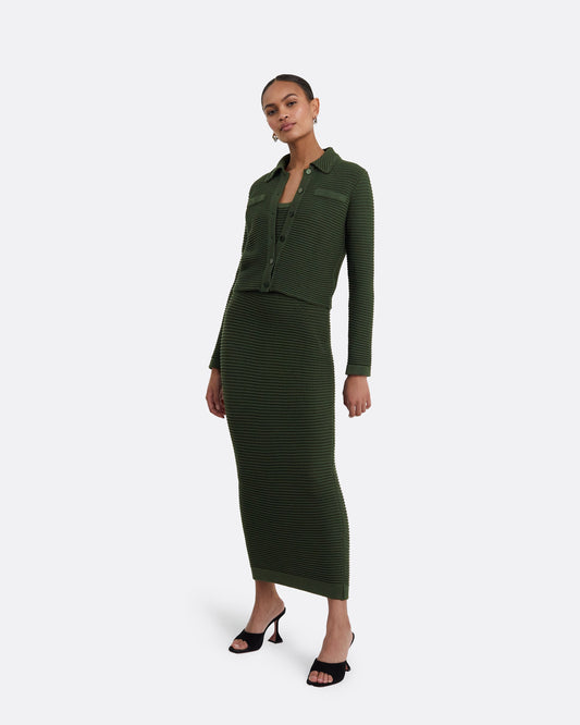 Klaudette Olive Crochet Midi Dress
