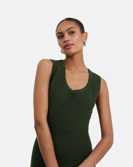 Klaudette Olive Crochet Midi Dress