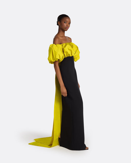 Milia Black & Chartreuse Long Dress