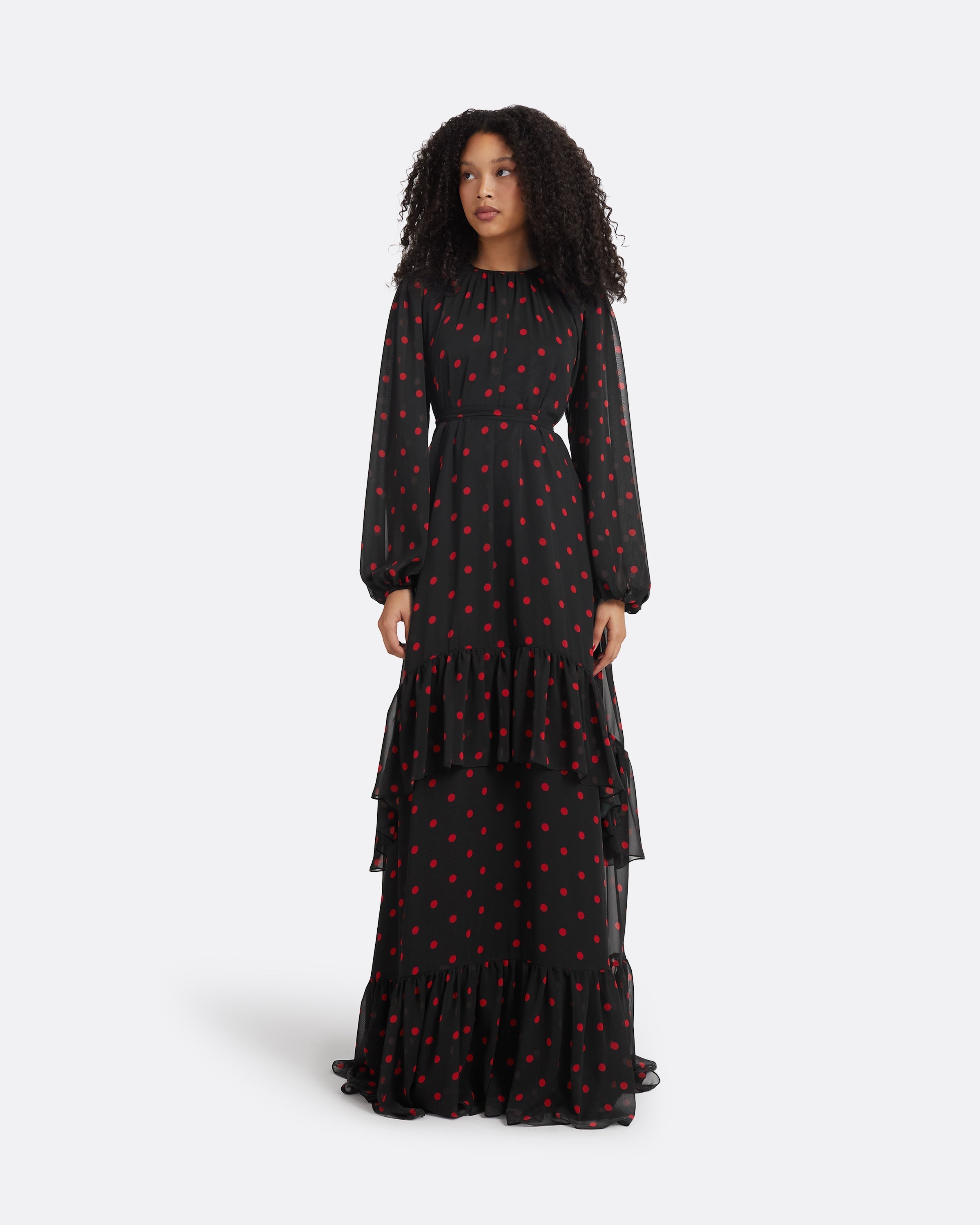 Affiyah Black & Lacquer Red Long Dress