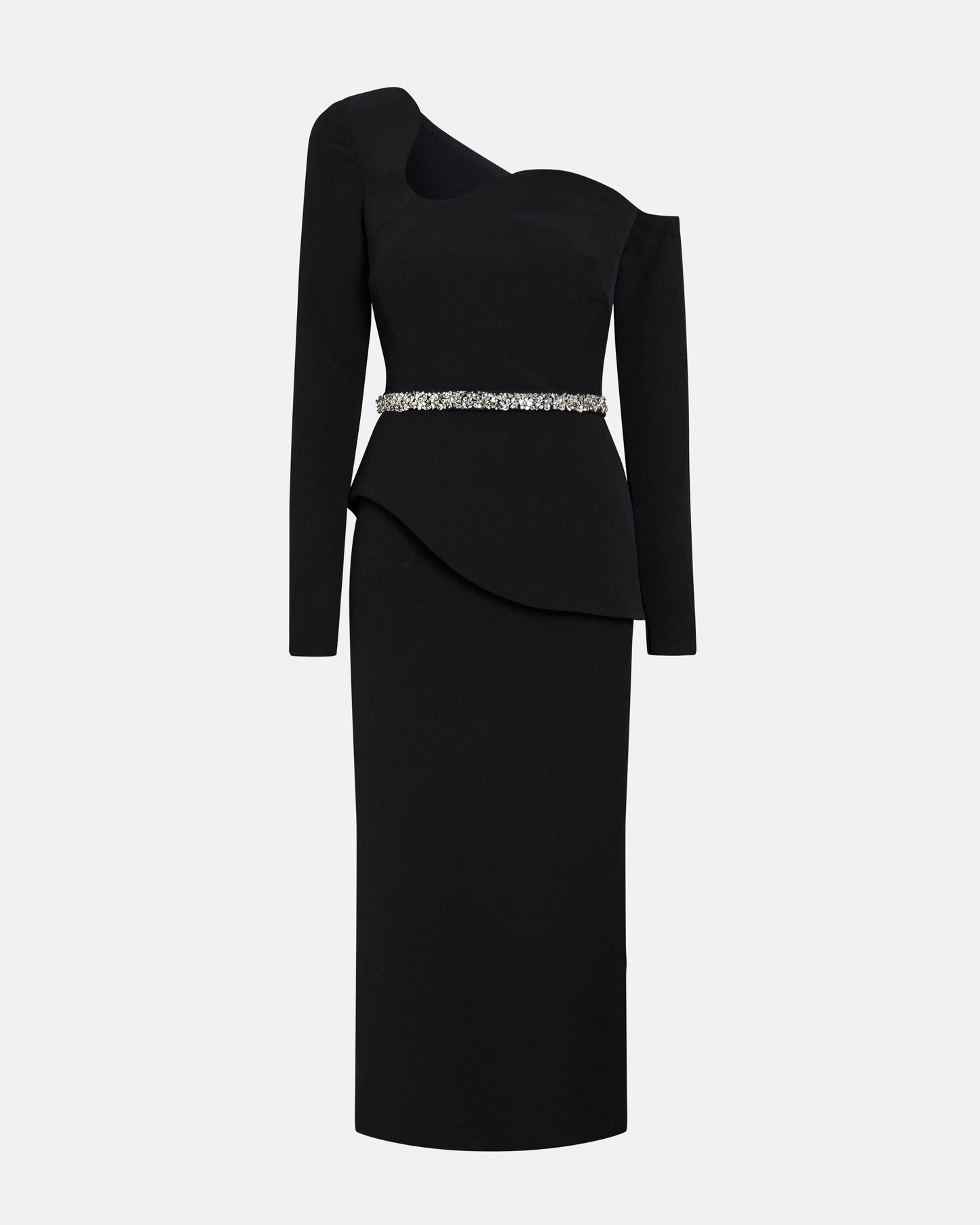 Constanza Black Midi Dress With Embroidered Belt