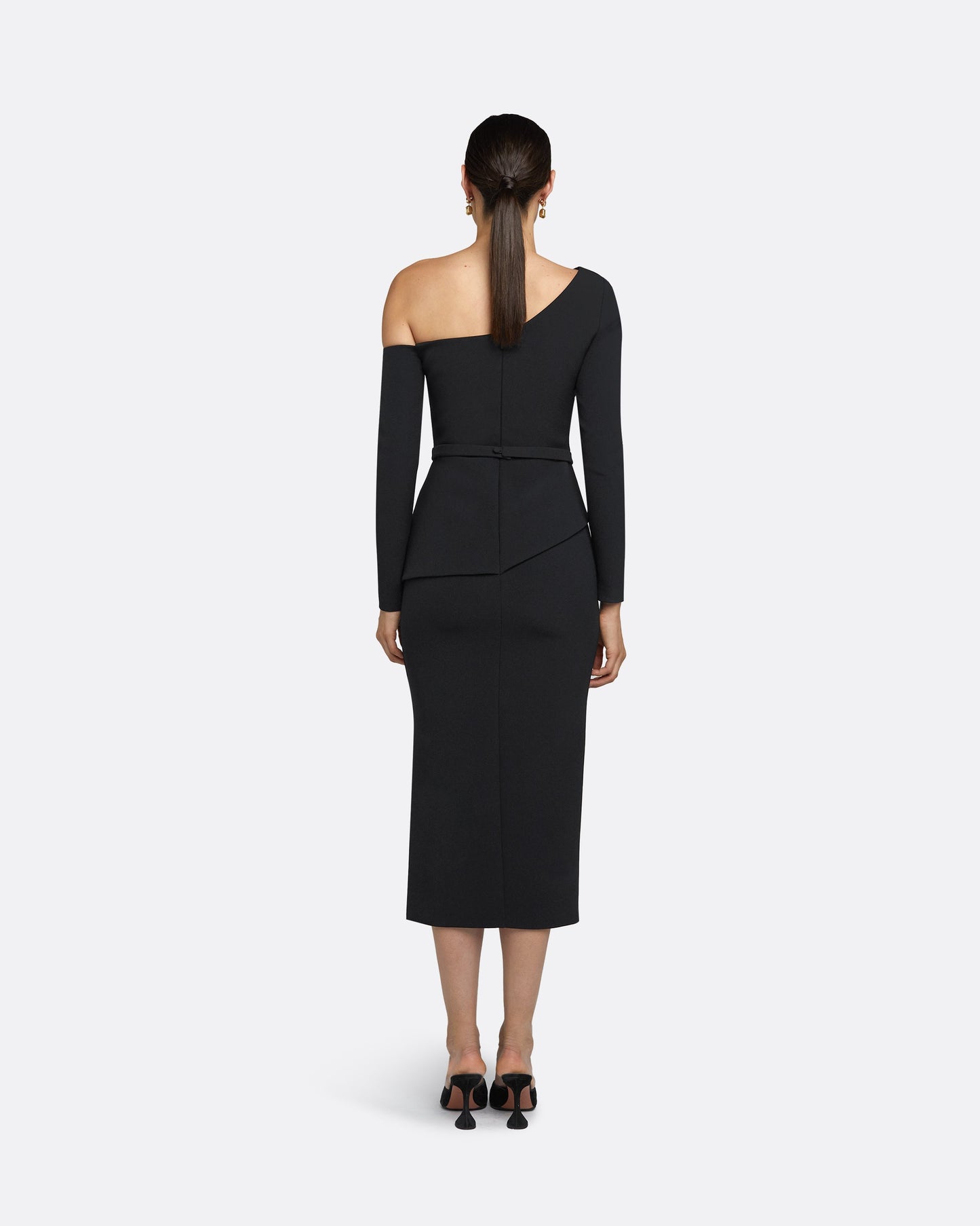 Constanza Black Midi Dress With Embroidered Belt