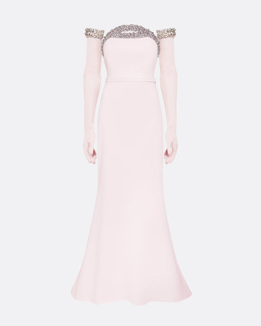 Donatella Barely Pink Long Dress With Antonia Gloves