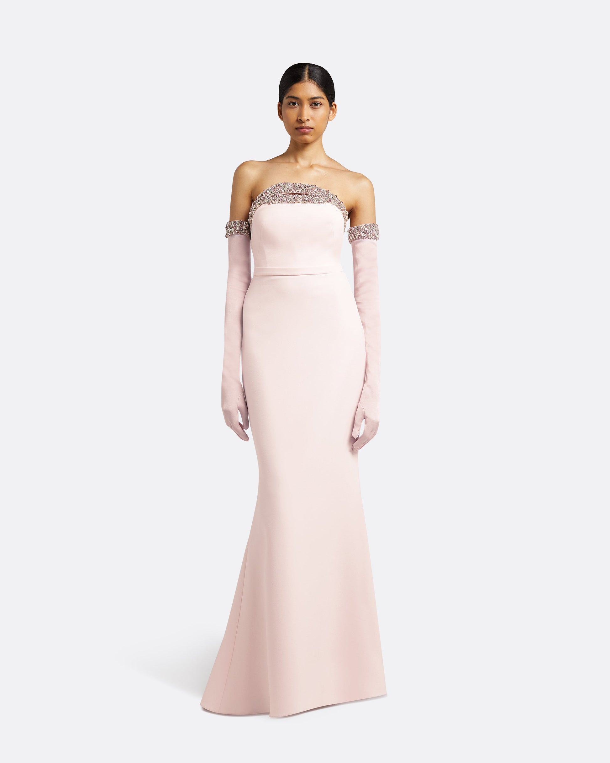 Donatella Barely Pink Long Dress With Antonia Gloves Maison Safiyaa USA Donatella Barely Pink Long Dress With Antonia Gloves Maison Safiyaa USA