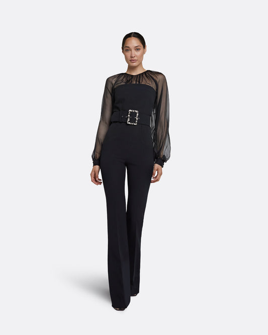 Aternia Black Jumpsuit With Embroidered Buckle Belt