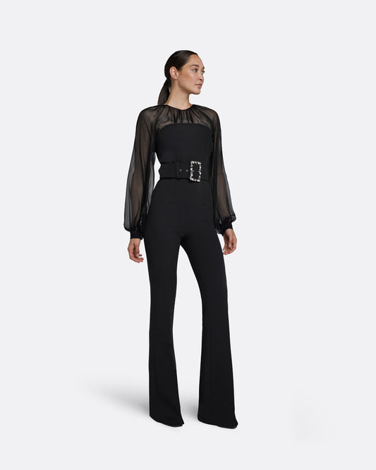 Aternia Black Jumpsuit With Embroidered Buckle Belt