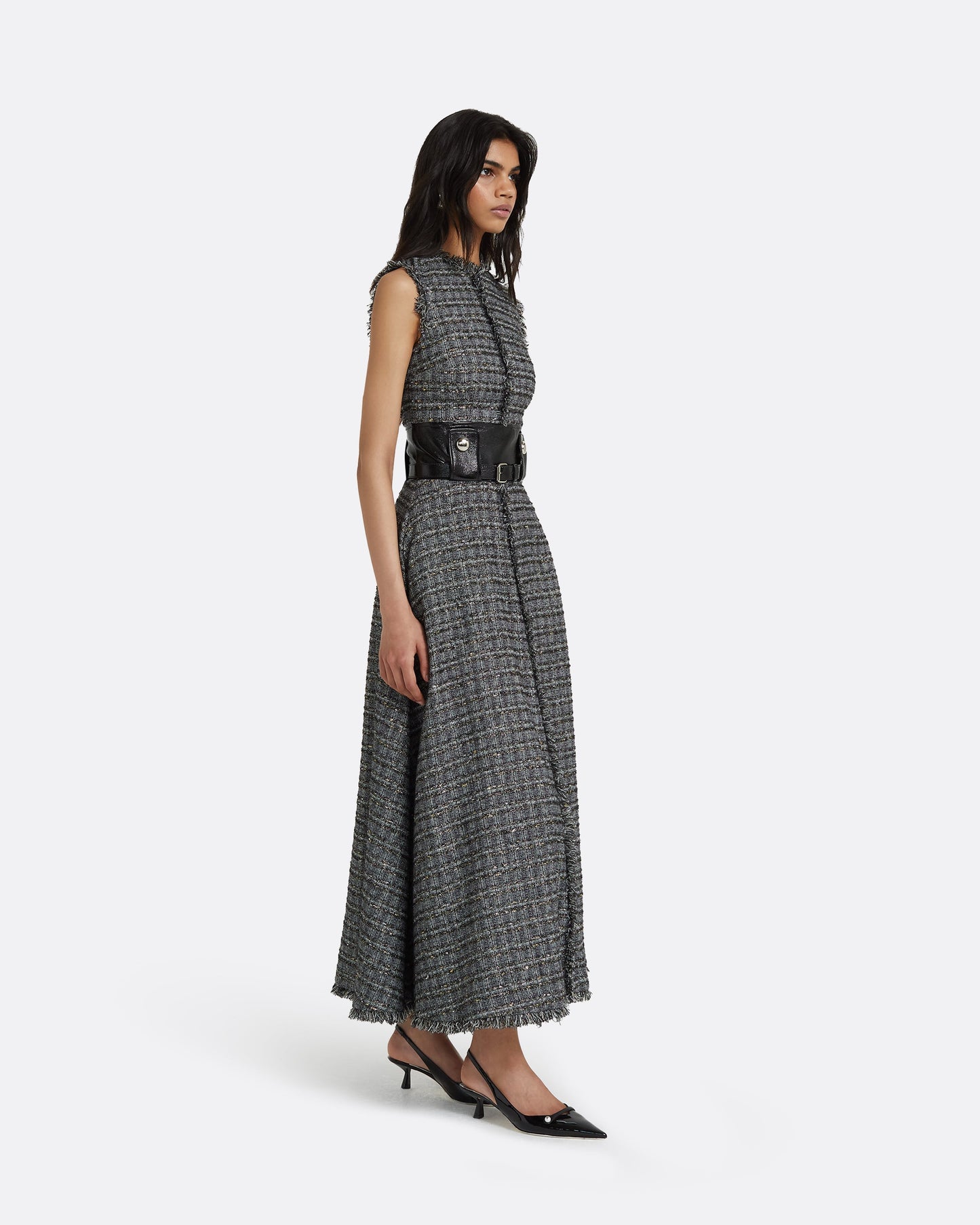 Maeva Metalllic Greyscale Midi Dress