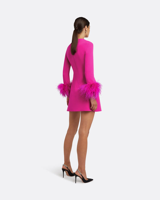 Rena Wild Strawberry Feather-Trimmed Short Dress