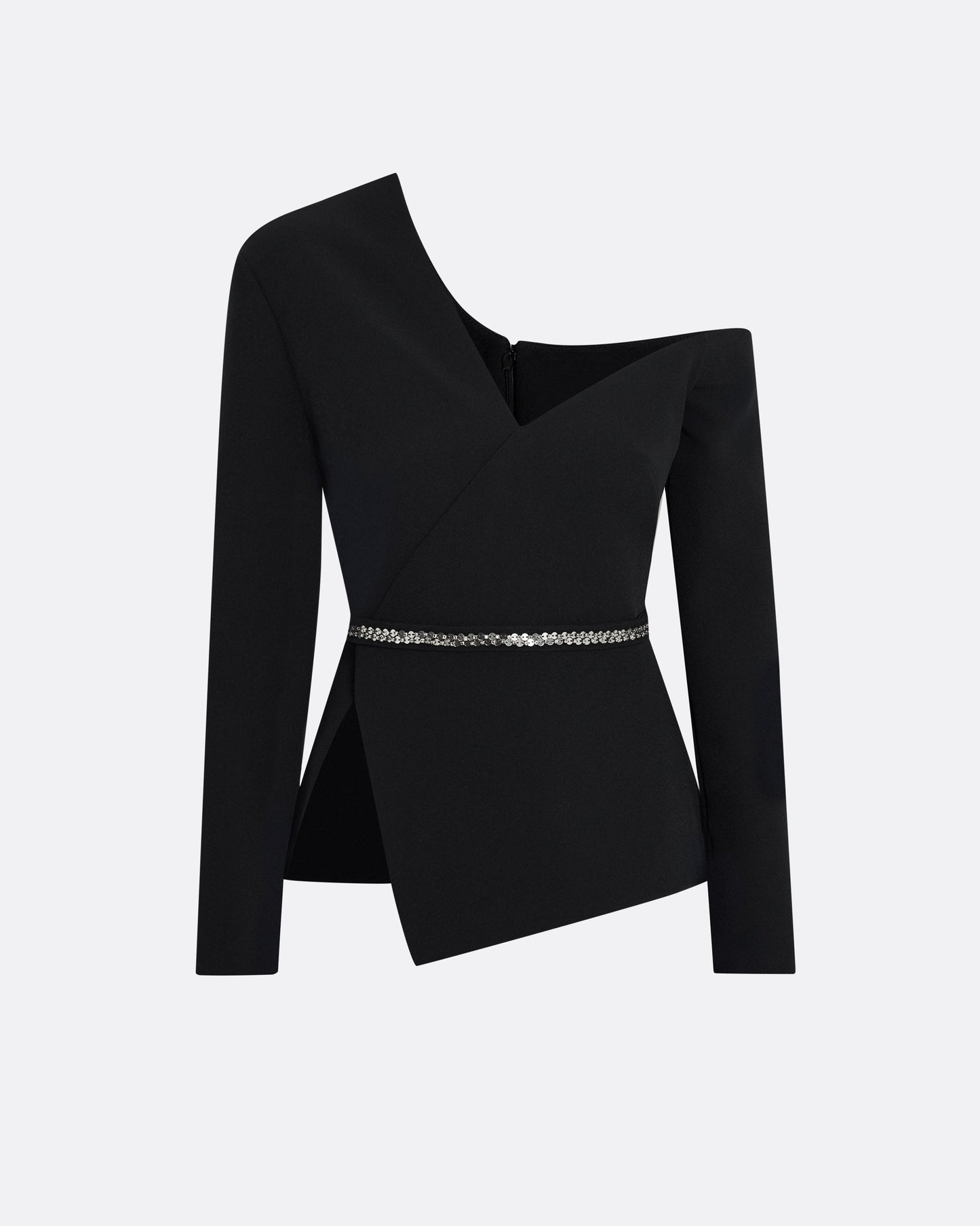 Brielle Black Top With Embroidered Belt