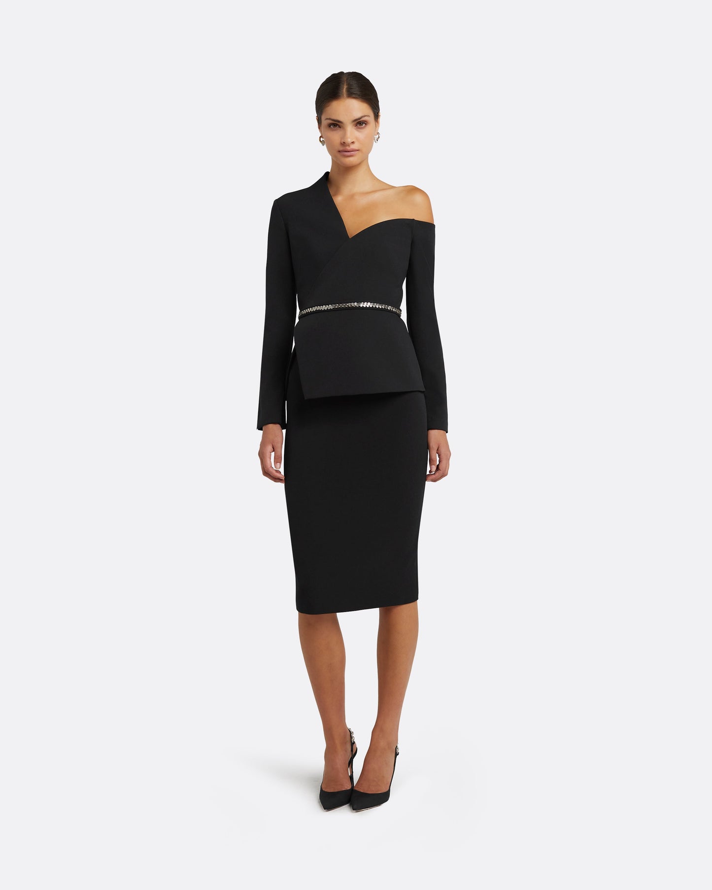 Brielle Black Top With Embroidered Belt