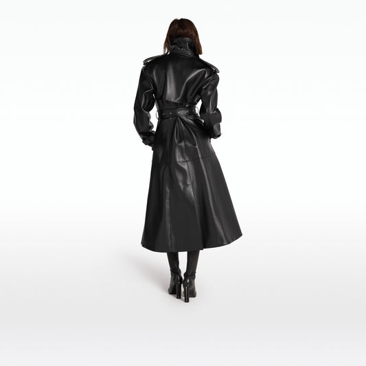 Emy Black Vegan Leather Coat