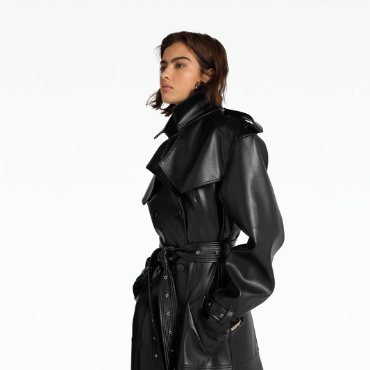 Emy Black Vegan Leather Coat