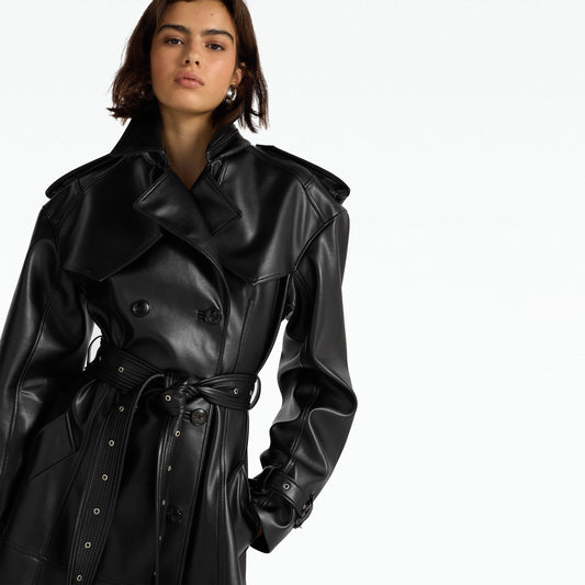 Emy Black Vegan Leather Coat