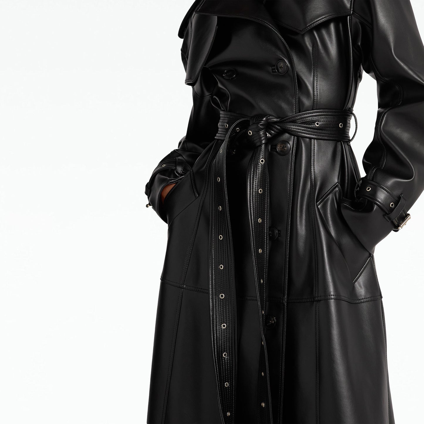 Emy Black Vegan Leather Coat
