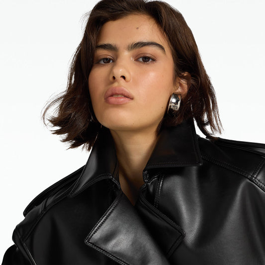 Emy Black Vegan Leather Coat