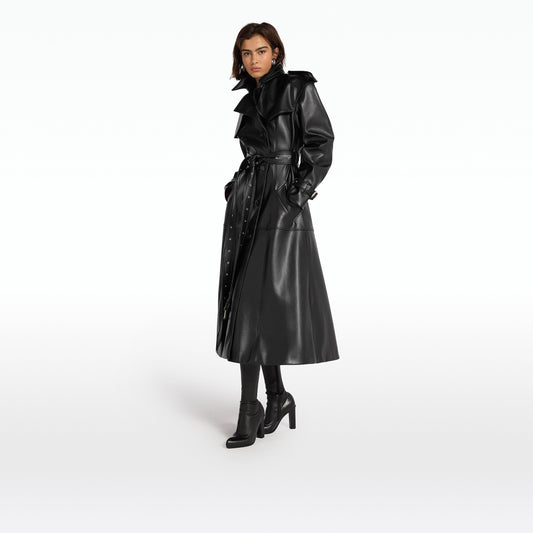 Emy Black Vegan Leather Coat