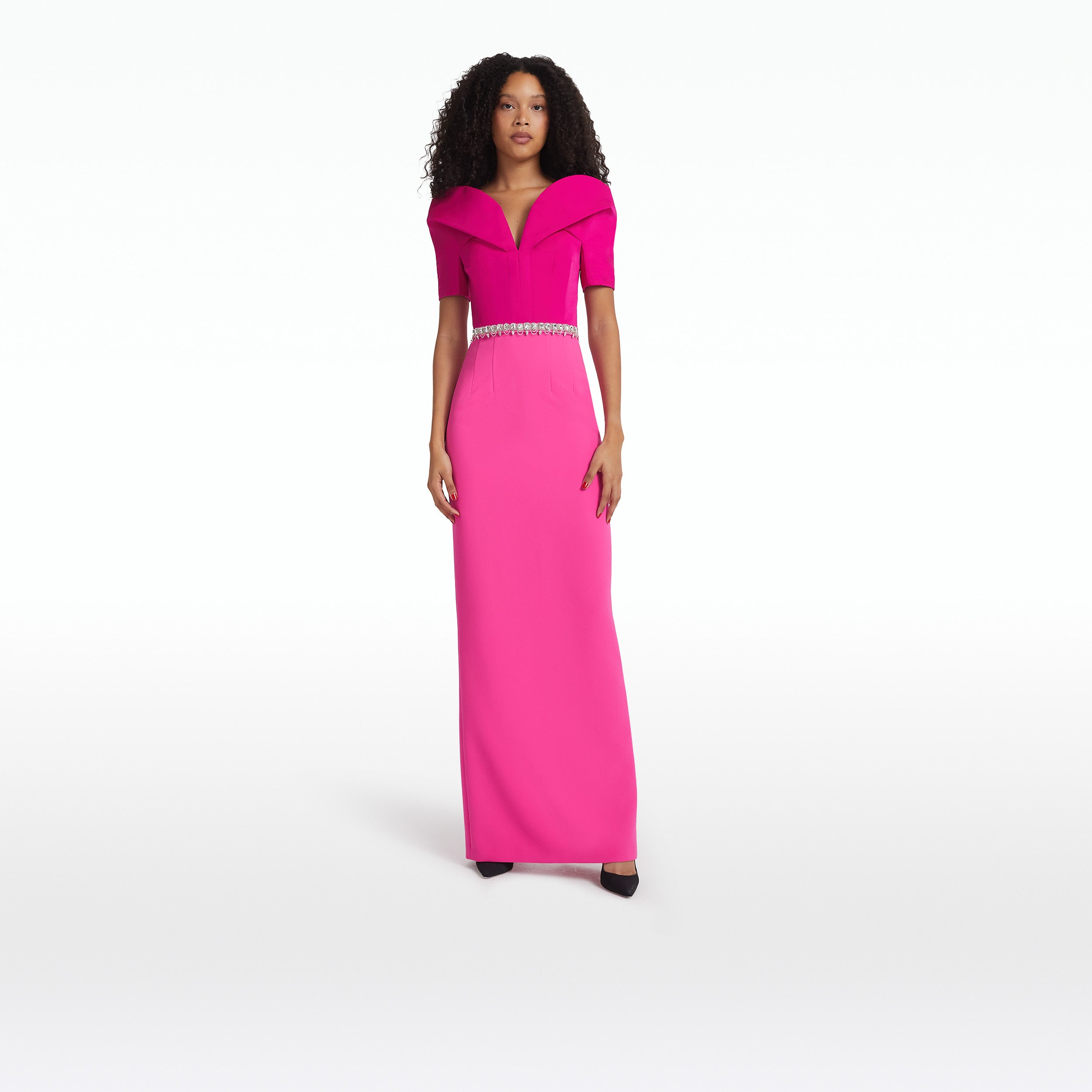 Caran Beverley Long Dress With Embroidered Belt