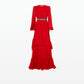 Affiyah Lacquer Red Long Dress With Embroidered Belt