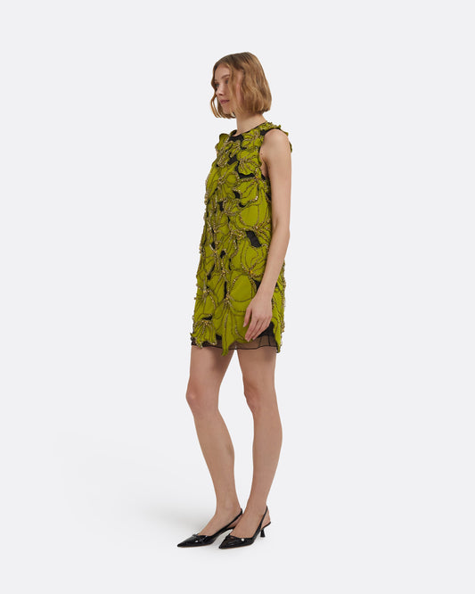 Amal Mini Dress in Woodbine with Embellishments