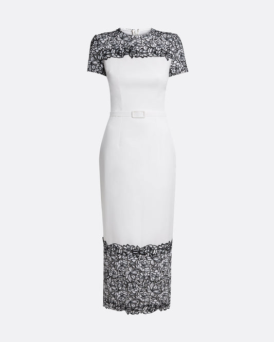 Dayanara Midi Dress in Ivory with Black Guipure Lace