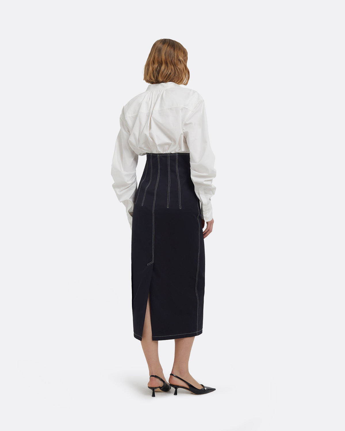 Weatherly Midi Dress in Ivory and Midnight Navy