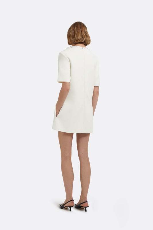 Ripley Short Dress in Ivory with Crystal Embellishments