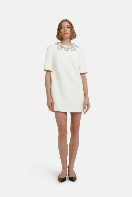 Ripley Short Dress in Ivory with Crystal Embellishments