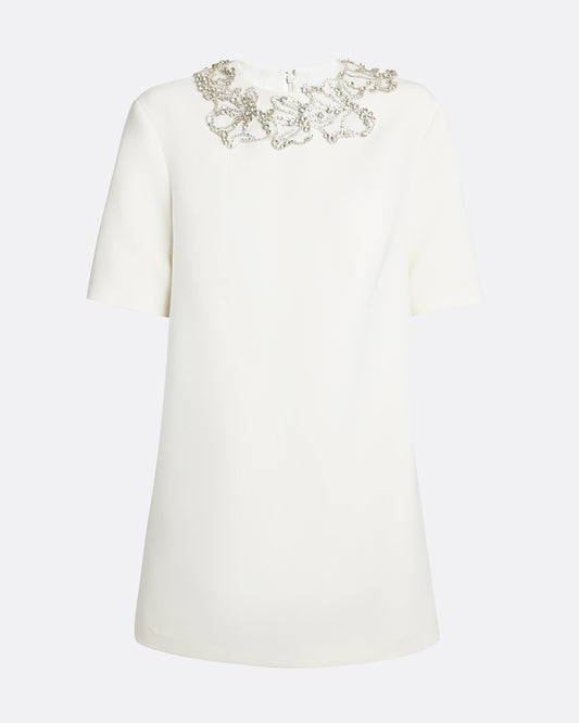 Ripley Short Dress in Ivory with Crystal Embellishments