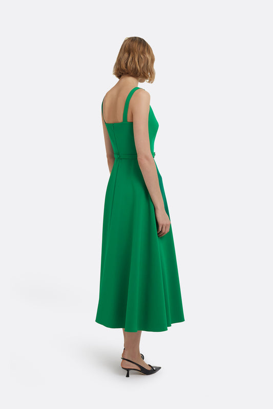 Ginny Midi Dress in Jewel Green with Embellished Belt