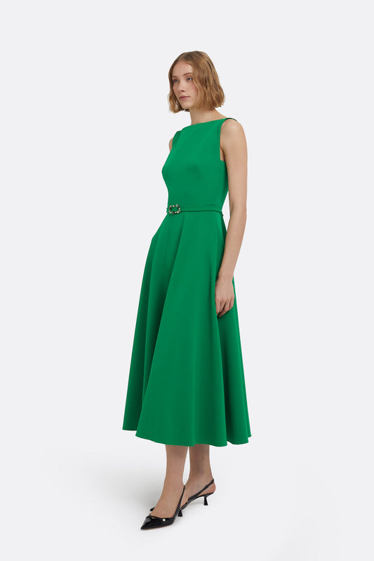 Ginny Midi Dress in Jewel Green with Embellished Belt