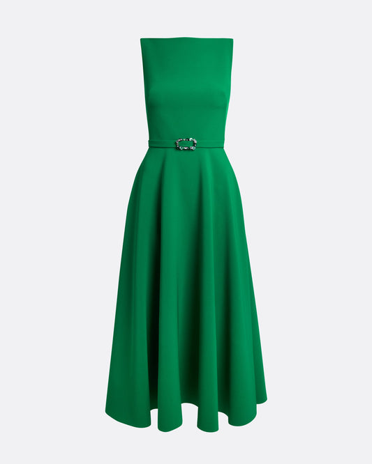 Ginny Midi Dress in Jewel Green with Embellished Belt