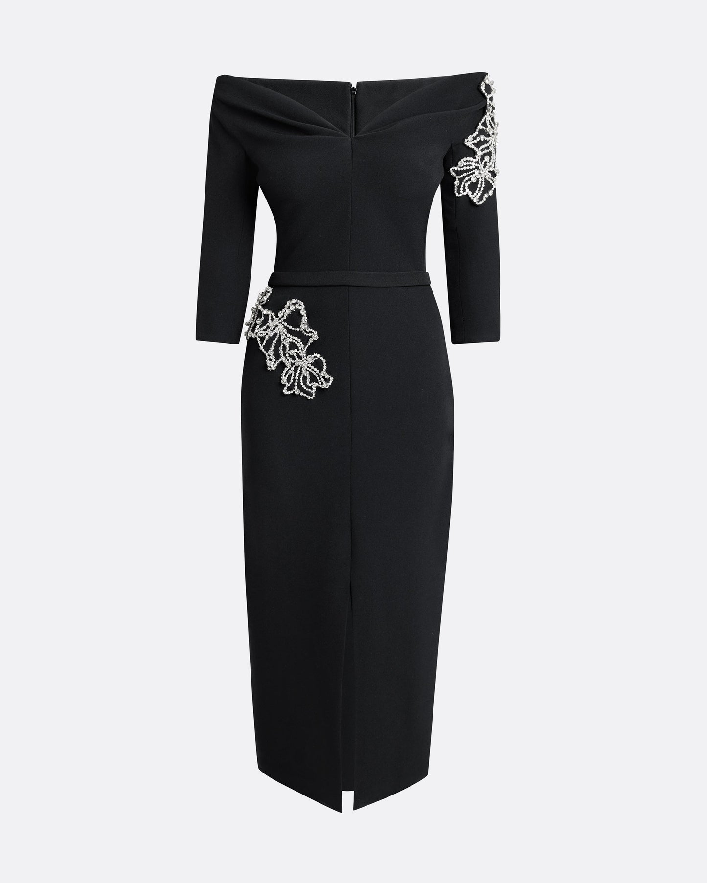 Linda Midi Dress in Black with Crystal Embellishments