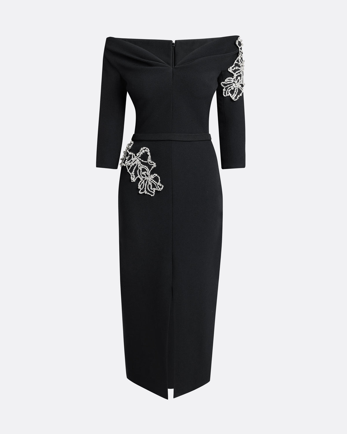 Linda Midi Dress in Black with Crystal Embellishments