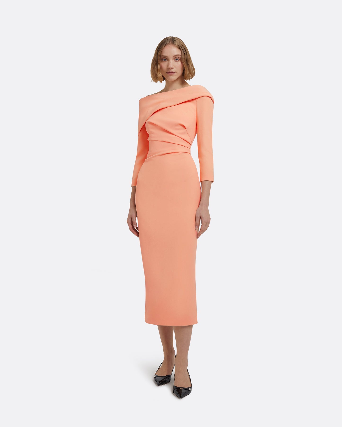 Vera Midi Dress in Apricot Maison Safiyaa USA Vera Midi Dress in Apricot Maison Safiyaa USA