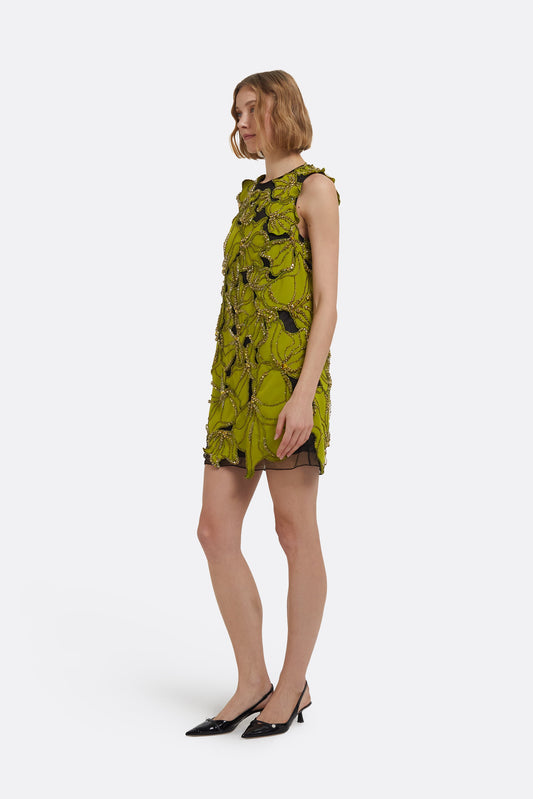 Amal Mini Dress in Woodbine with Embellishments