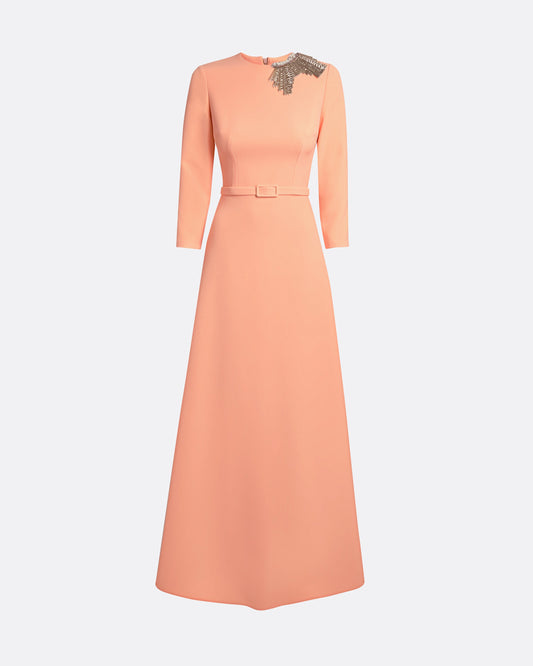 Aspen Long Dress in Apricot With Gunmetal Embellishment