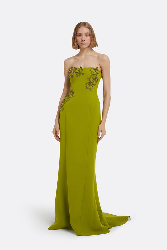 Angelina Long Dress in Woodbine with Embroidery