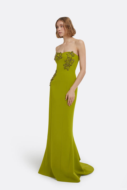 Angelina Long Dress in Woodbine with Embroidery