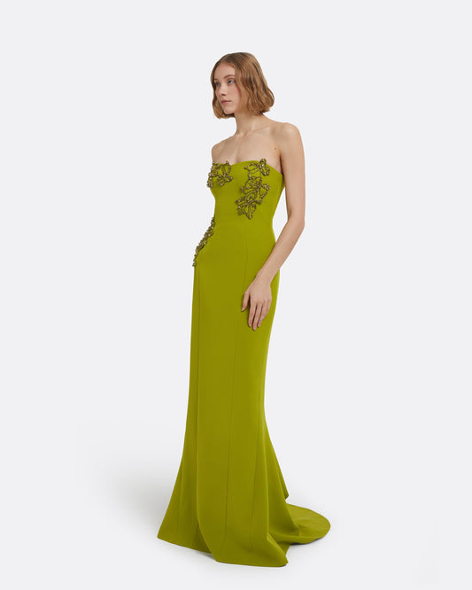 Angelina Long Dress in Woodbine with Embroidery