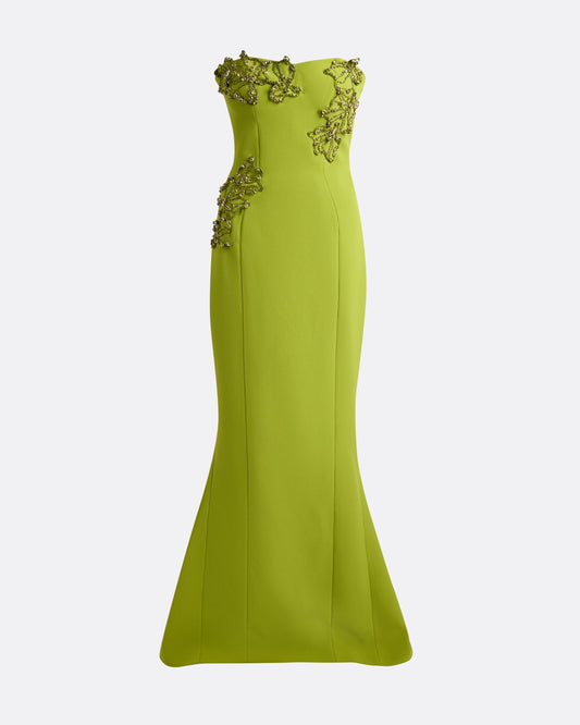 Angelina Long Dress in Woodbine with Embroidery