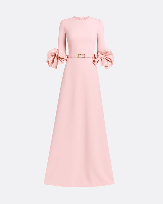 Belen Long Dress in Lychee with Embellished Belt