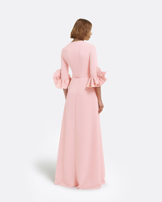 Belen Long Dress in Lychee with Embellished Belt
